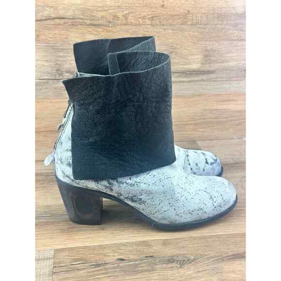 Papucei SZ 38 US 7 Black Leather Ankle Boots Shoes Open Toe Chunky Heel - Picture 1 of 10